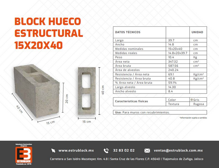 Block Hueco Estructural 15x20x40 R40 